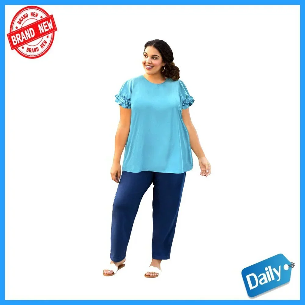 Plus Size Ruffle Sleeve Blouse Lightweight Polyester 4X Loose Fit